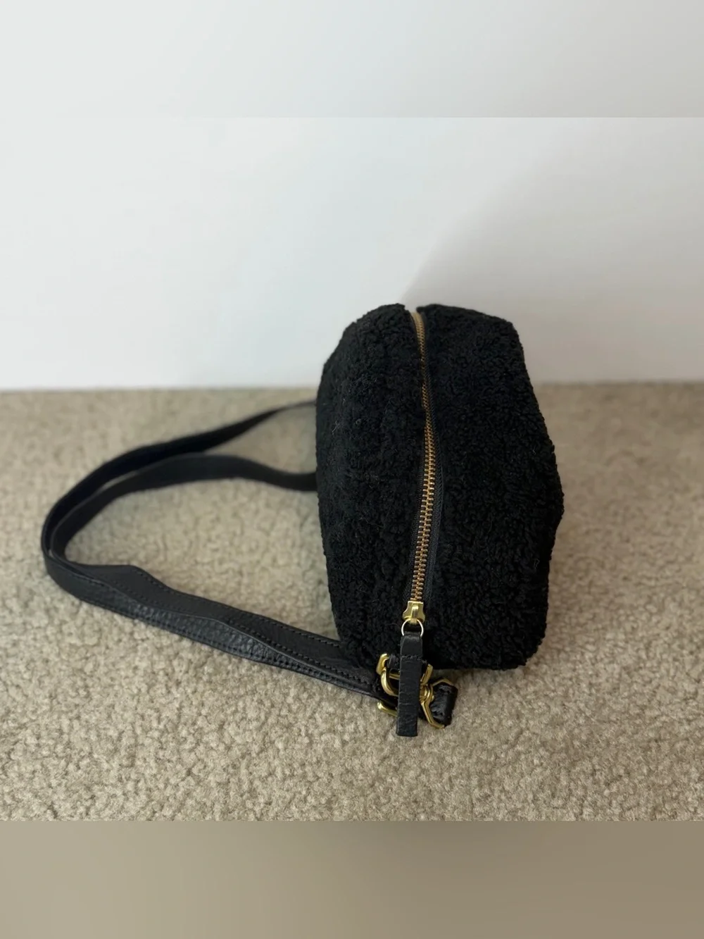 Primecut Black Shearling Zipper Bum Bag Waist Pack MSRP $228